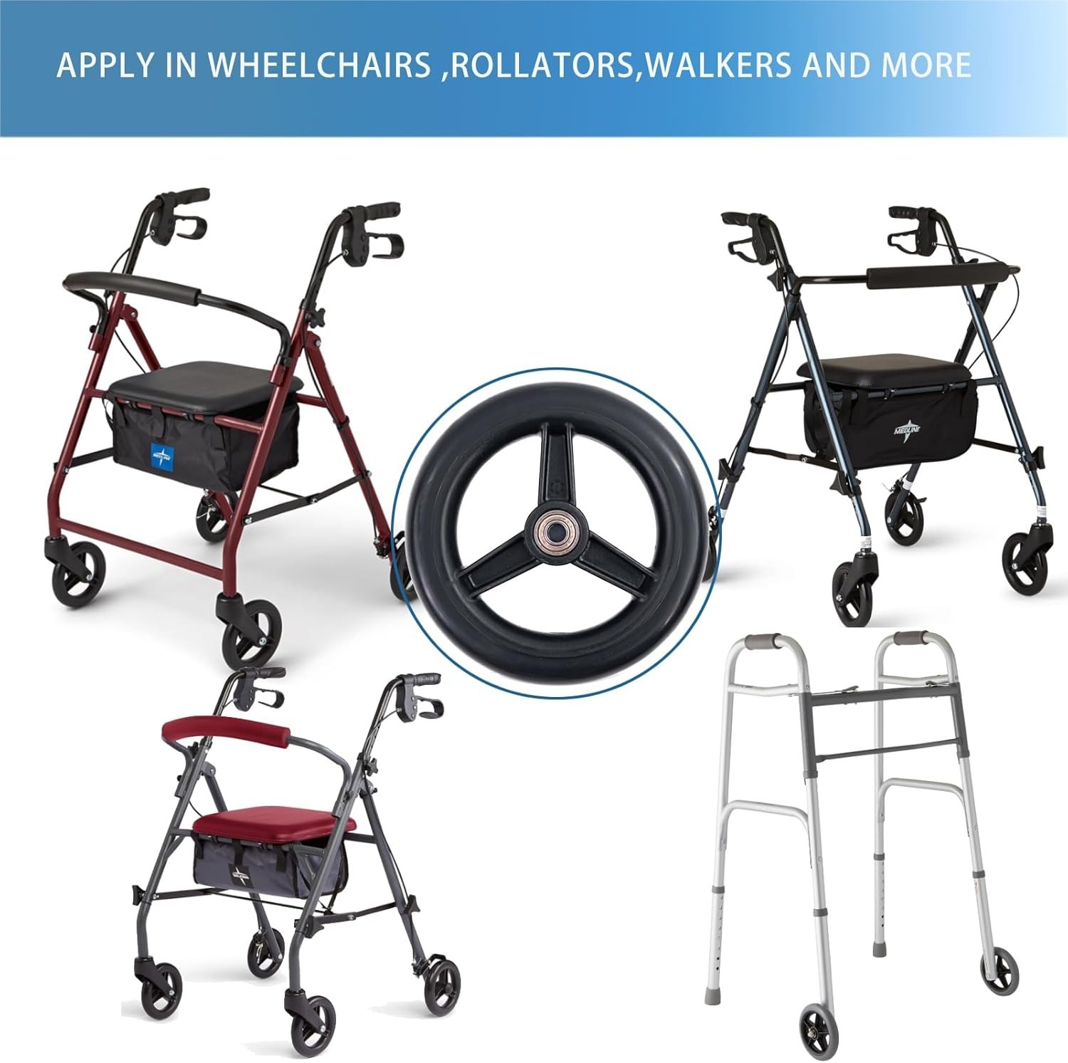 Universal 6-Inch Rollator Walker Wheels with Durable PU Tires - Safe Replacement
