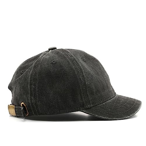 Short Brim Vintage Baseball Cap Adjustable Unstructured Washed One Size Black