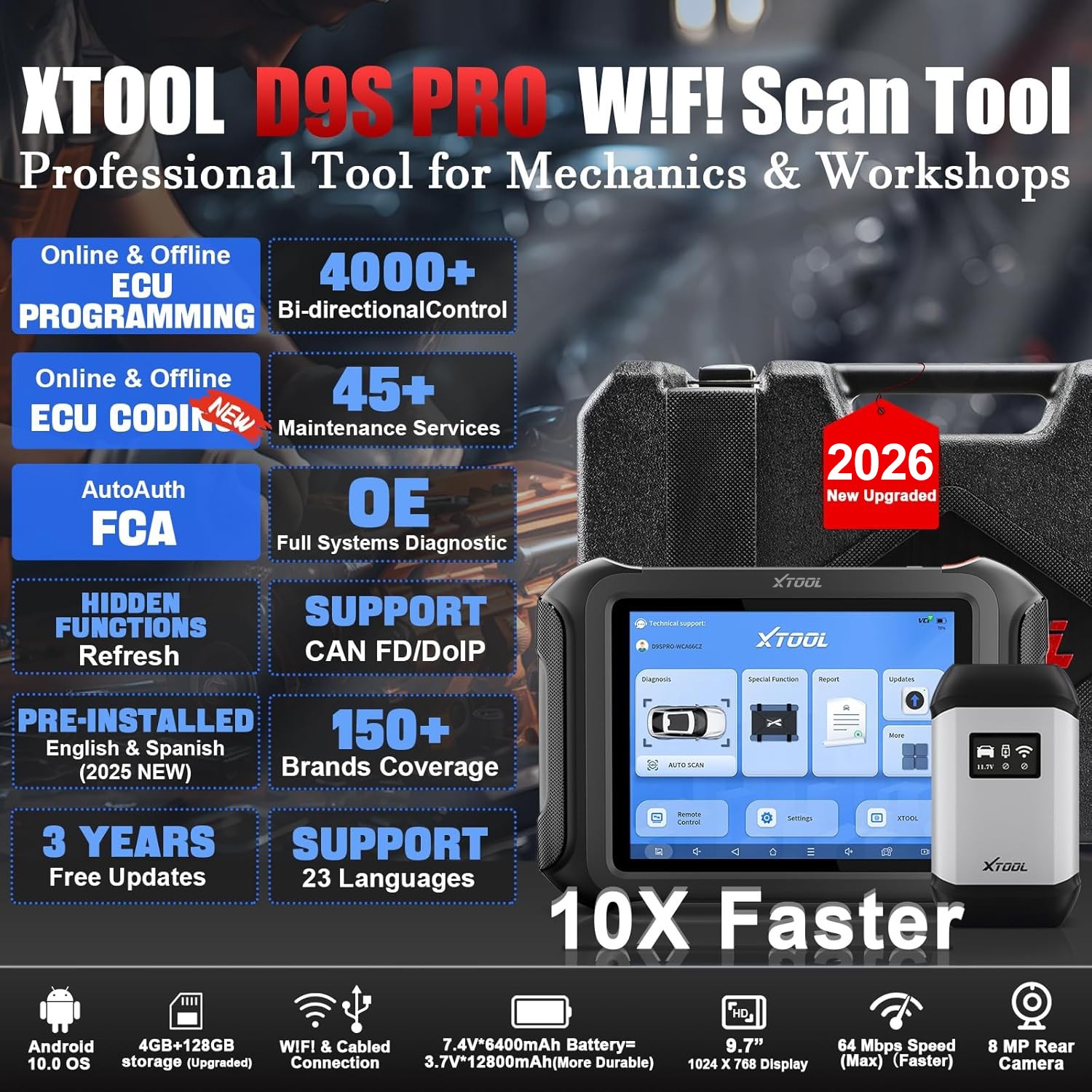 XTOOL D9SPRO ECU Programming Diagnostic Tool Bidirectional OBD2 Scanner 45 Reset