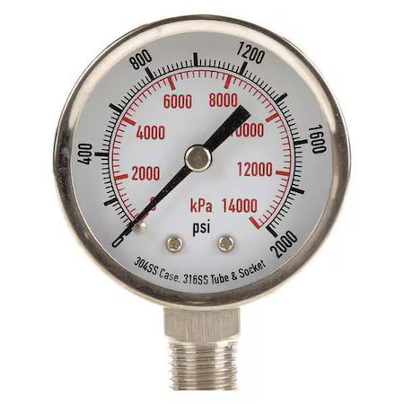 Zoro Select 4Fml5 Commercial Pressure Gauge,  0 To 2, 000 Psi,  2 In Dial,  1/4