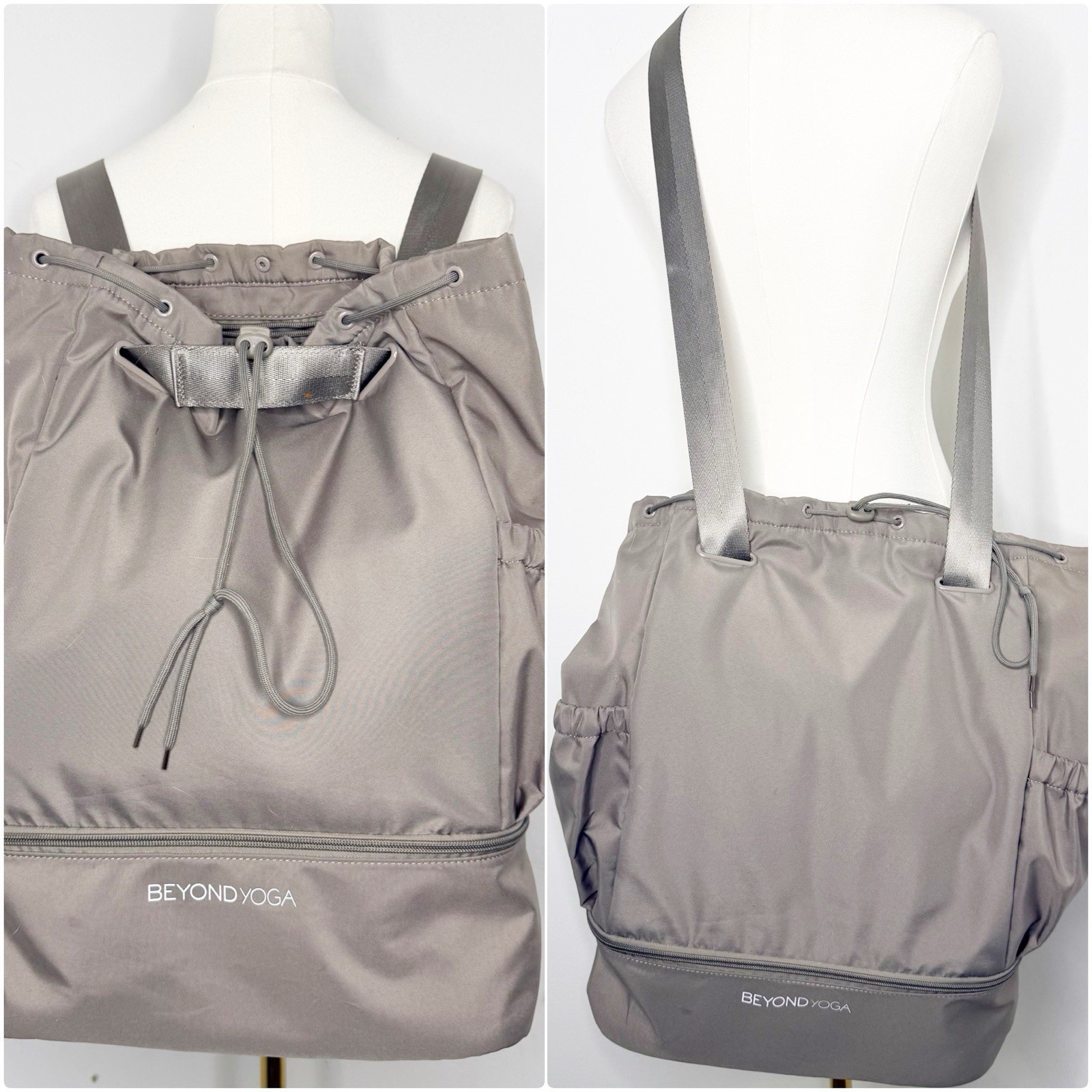 Beyond Yoga Gray Drawstring Backpack Yoga Gym Travel Bag