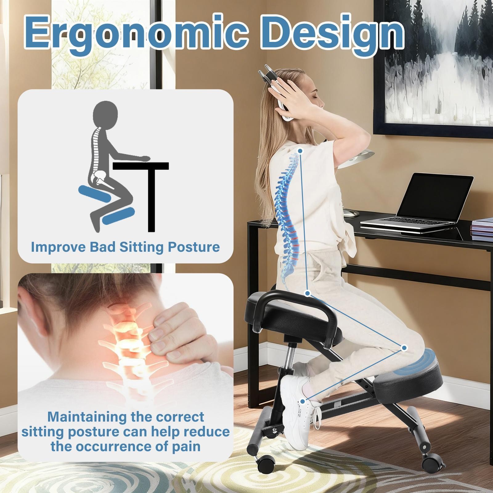 Ergonomic Kneeling Chair For Home And Office, Black