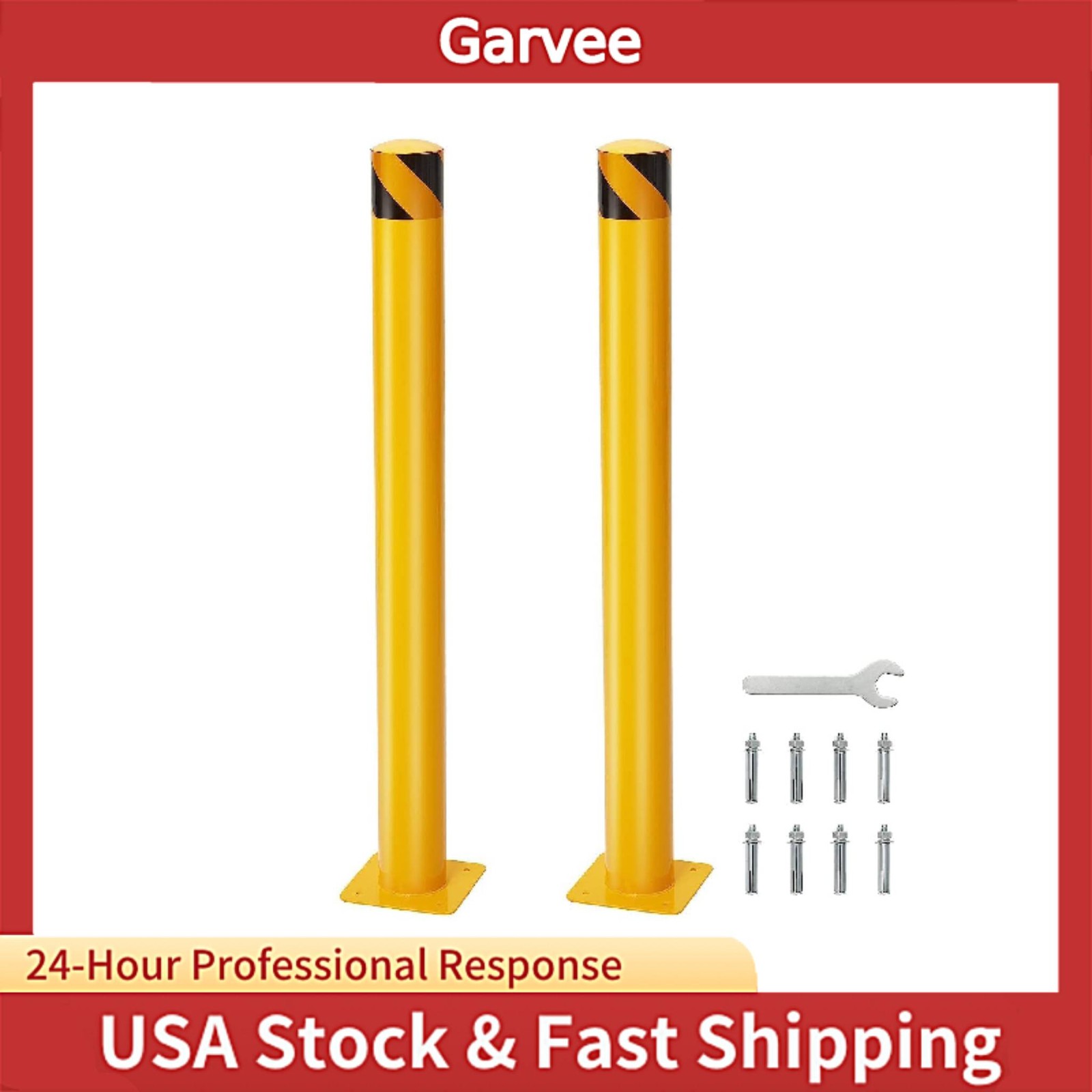 Outdoor Road‑Protection Hardware Safety Bollard,2 Packs Yellow Steel Bollard Pos