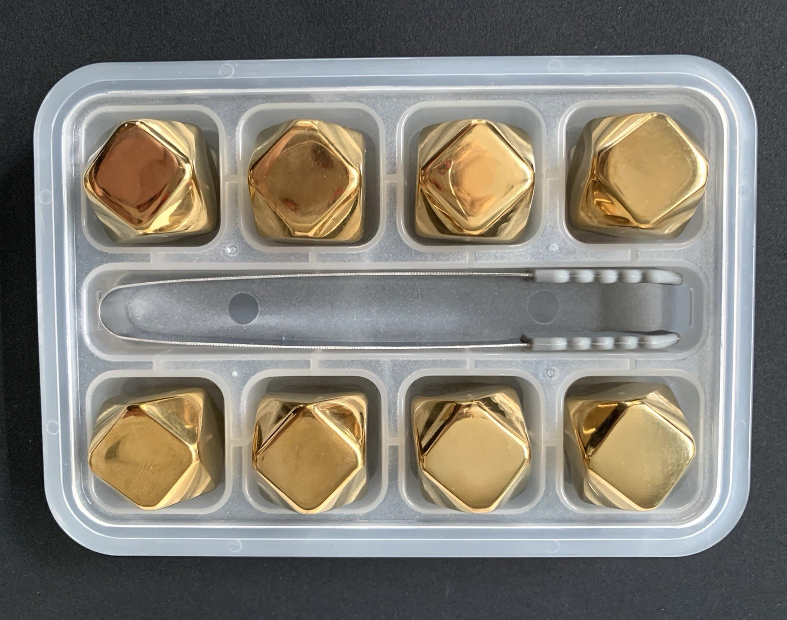 Nifty5 Whiskey Stones Gold Edition Set of 8 Stainless Steel Diamond & Tongs