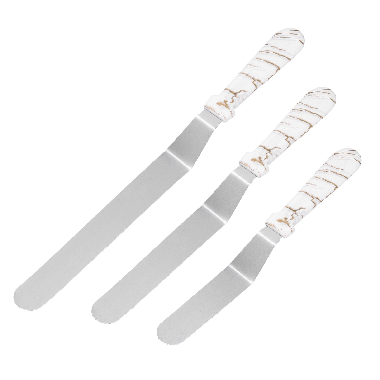 6, 8, 10" Cake Offset Spatula Set of 3 White (Curved Handle)