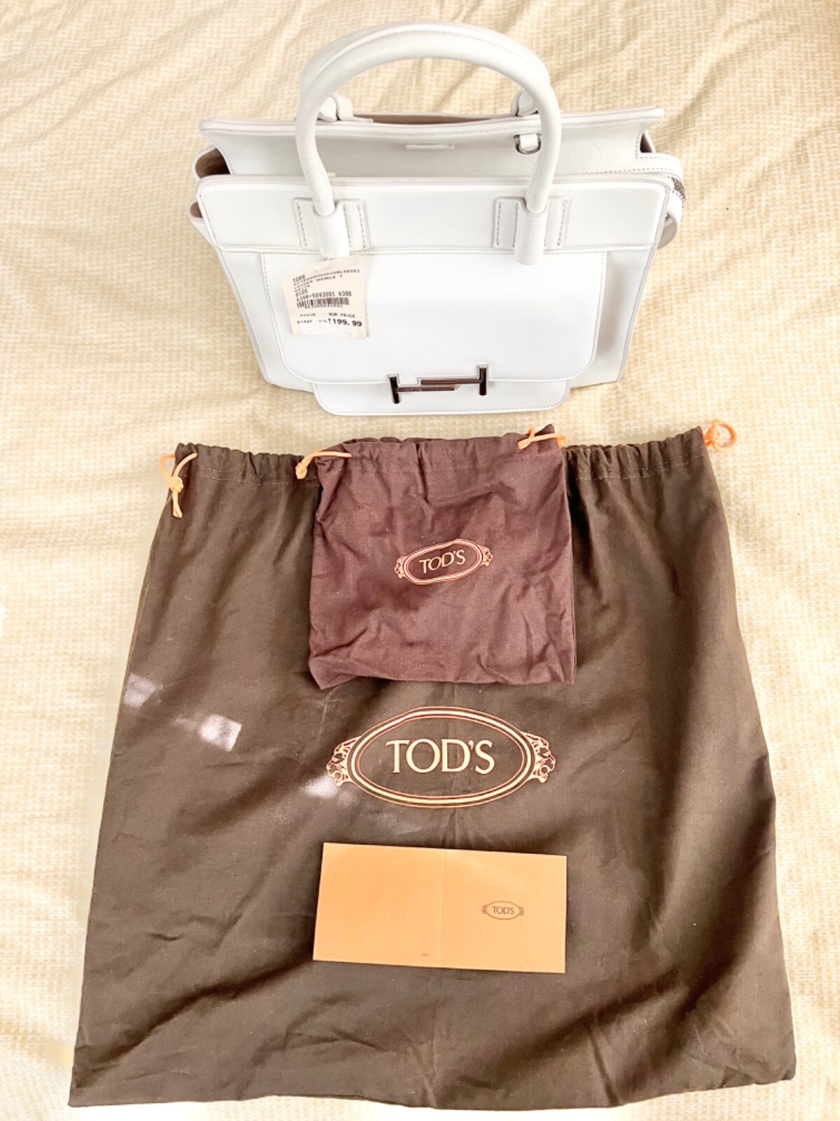 NWT MSRP$2495 TOD S Double T White Leather Satchel Shoulder Bag No Strap ITALY