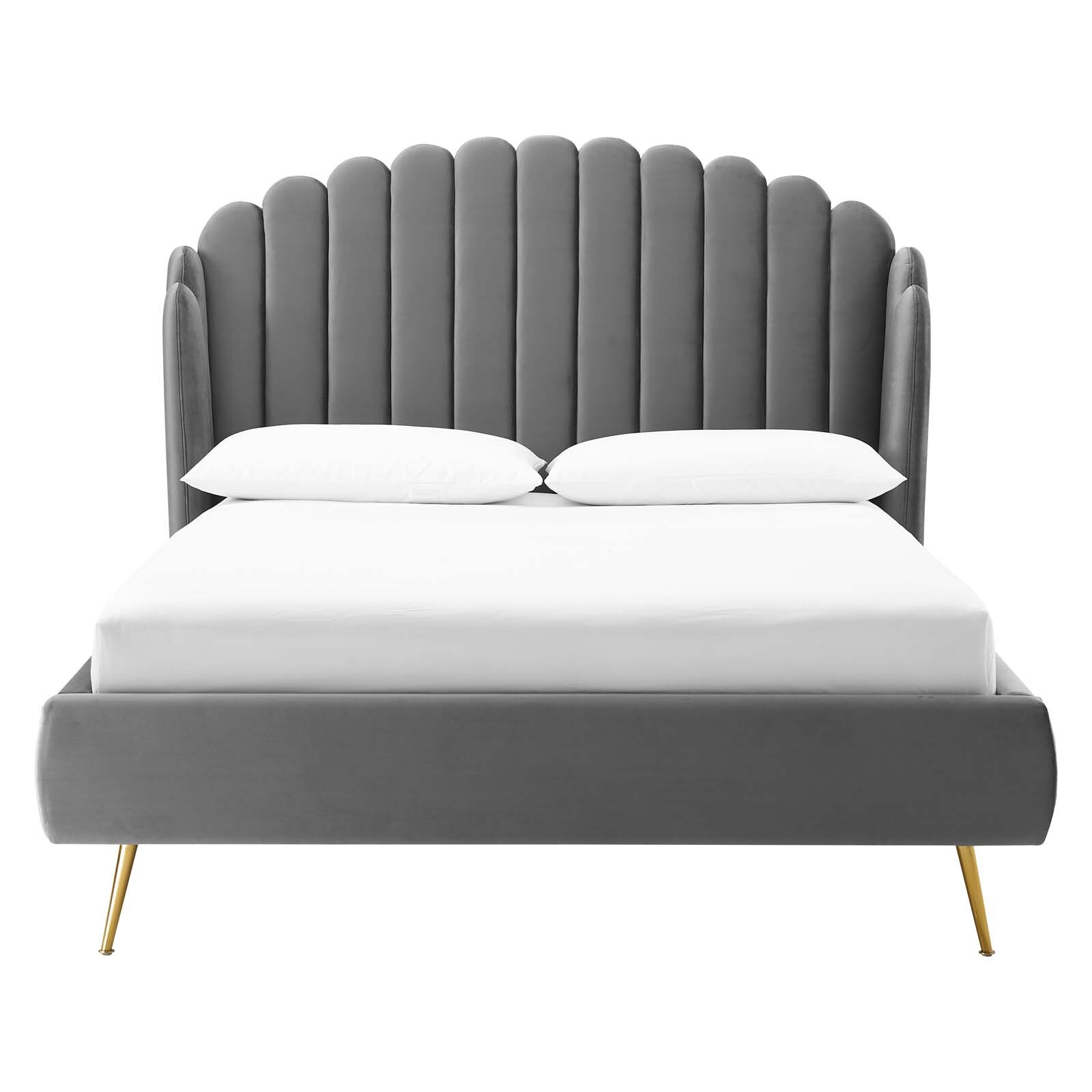Modway Lana Performance Velvet Queen Wingback Platform Bed in Gray