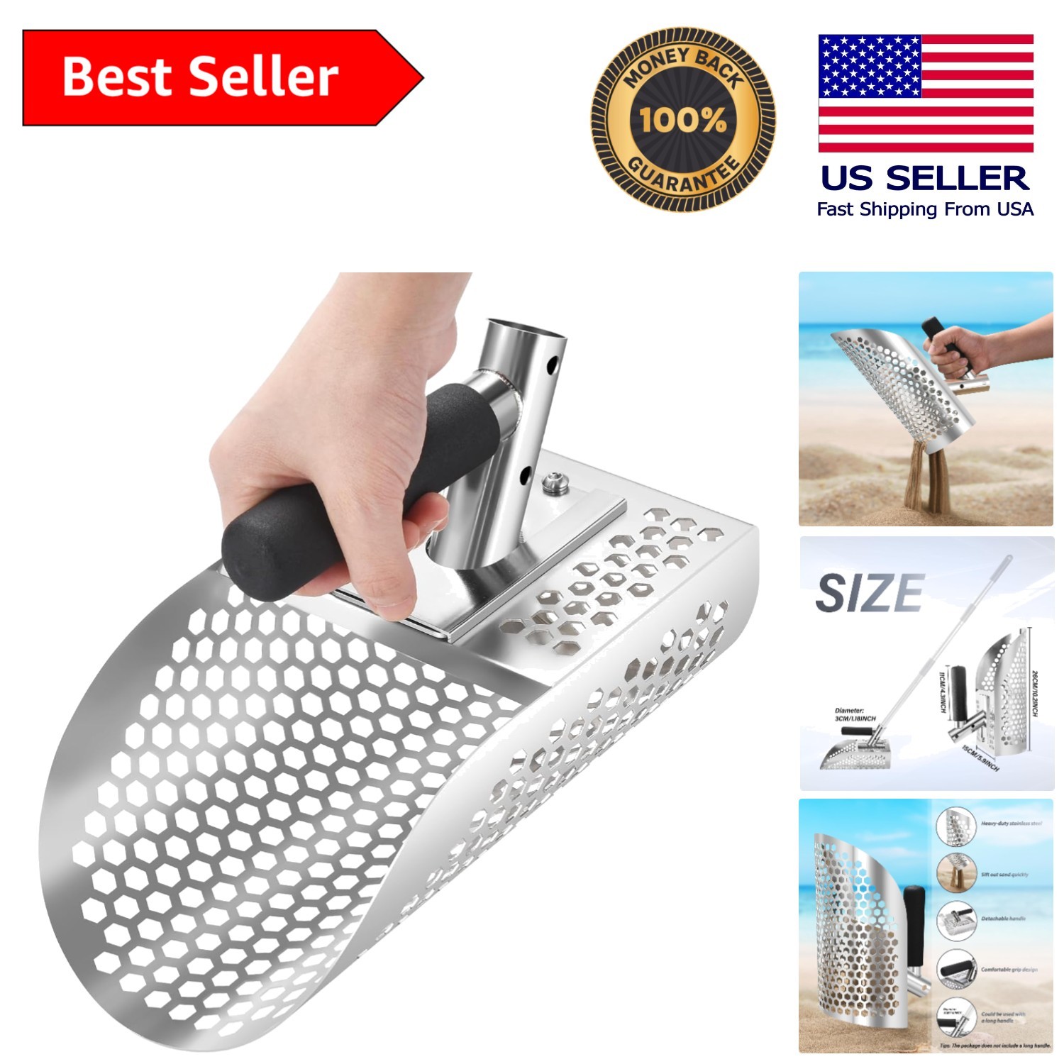 Versatile Sand Shovel for Underwater Searches - Stainless Steel, Quick Sifting