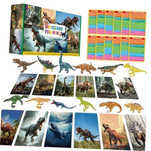 12 PCS Dinosaur Figurines with 12 Introducing Dinosaur set (including card)