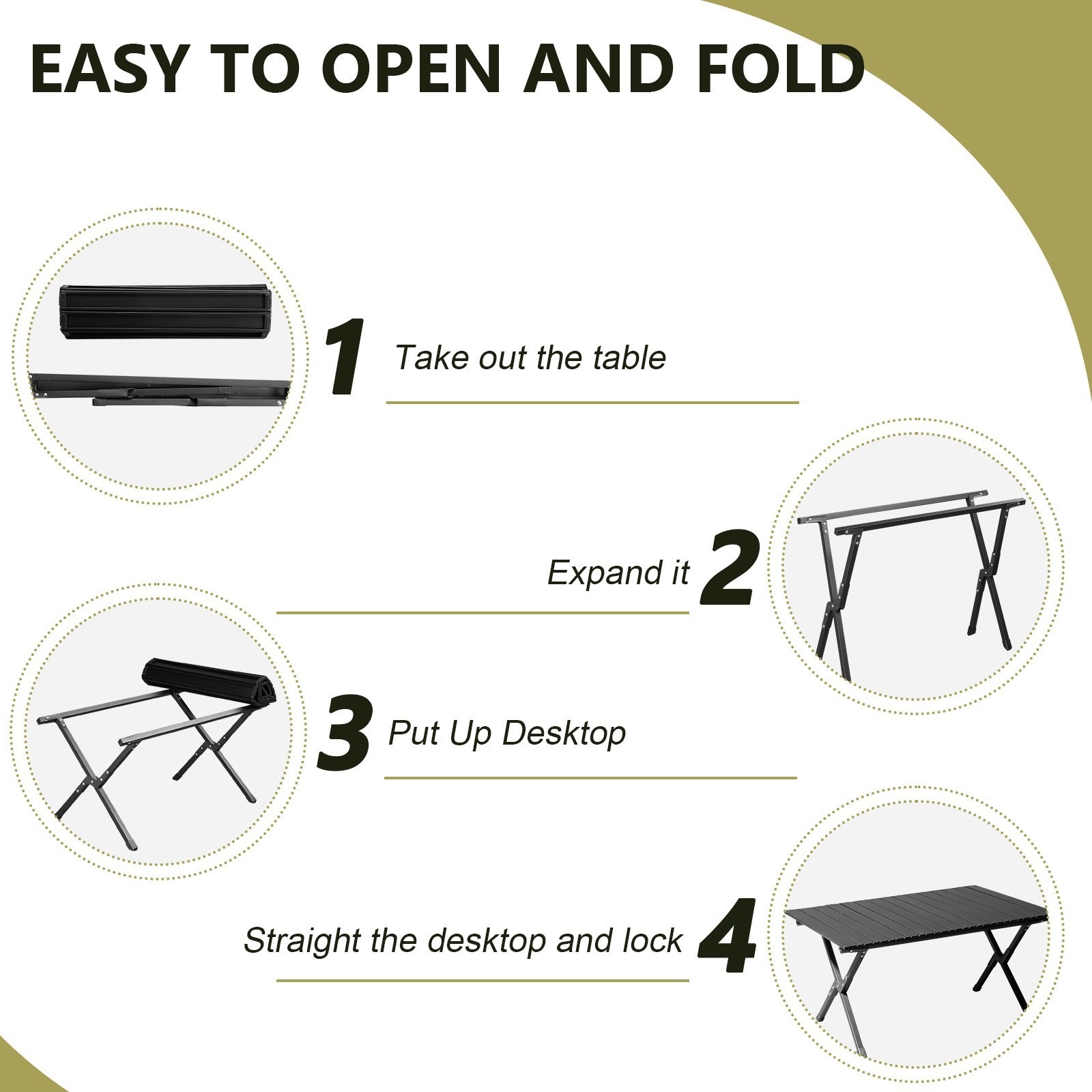 Folding Camping Table Portable Picnic Table, Lightweight Roll up Side Table