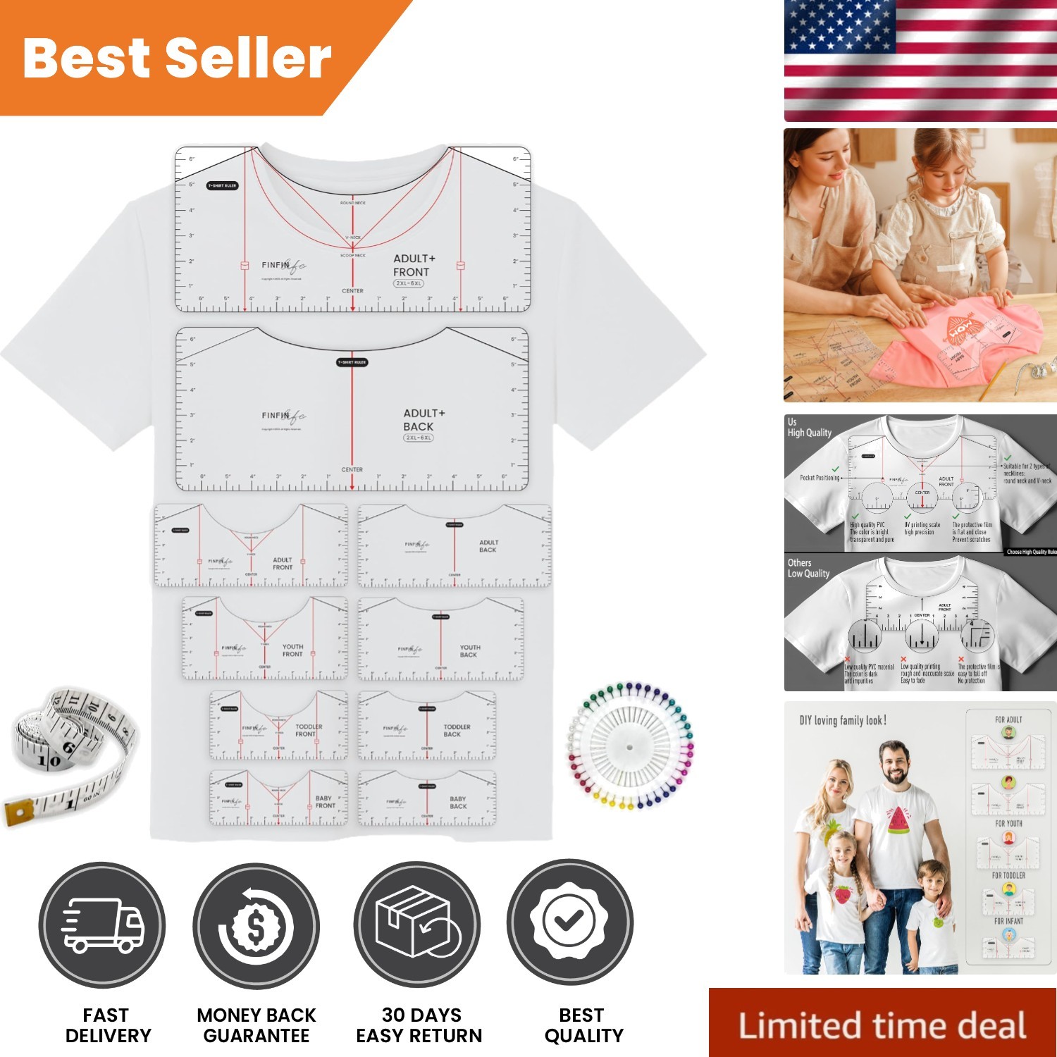 Durable 12PC T-Shirt Ruler Set for Stress-Free Vinyl Alignment and Measurement