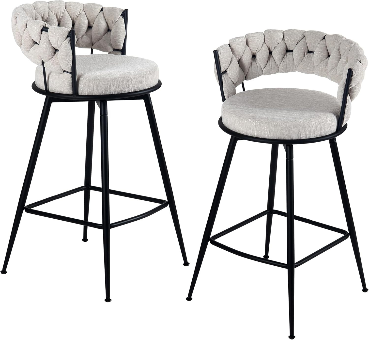 28.7" Swivel Bar Stools Set of 2 with Woven Back & Arm - Beige