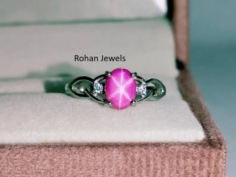 Pink Lindy Star Ring 925 Sterling Silver Lab Created Handmade Silver Ring