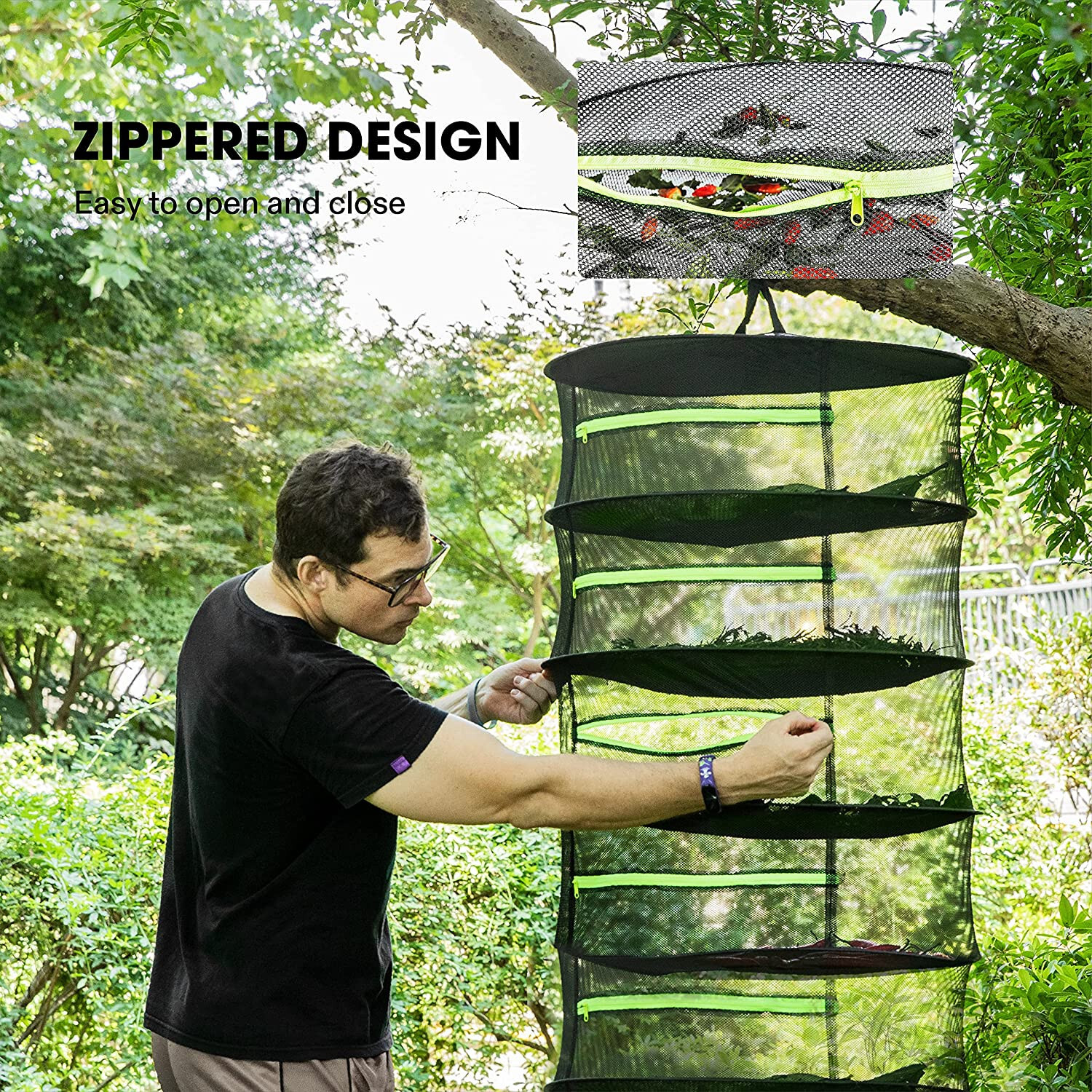VIVOSUN 2ft 8-Layer Hanging Herb Mesh Rack Foldable Drying Net with Zippers