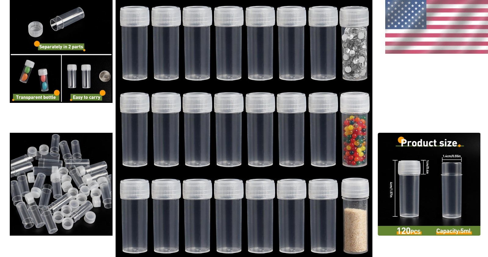 Durable 5ml Plastic Sample Bottles - 120 Count Mini Vials for Organized Storage