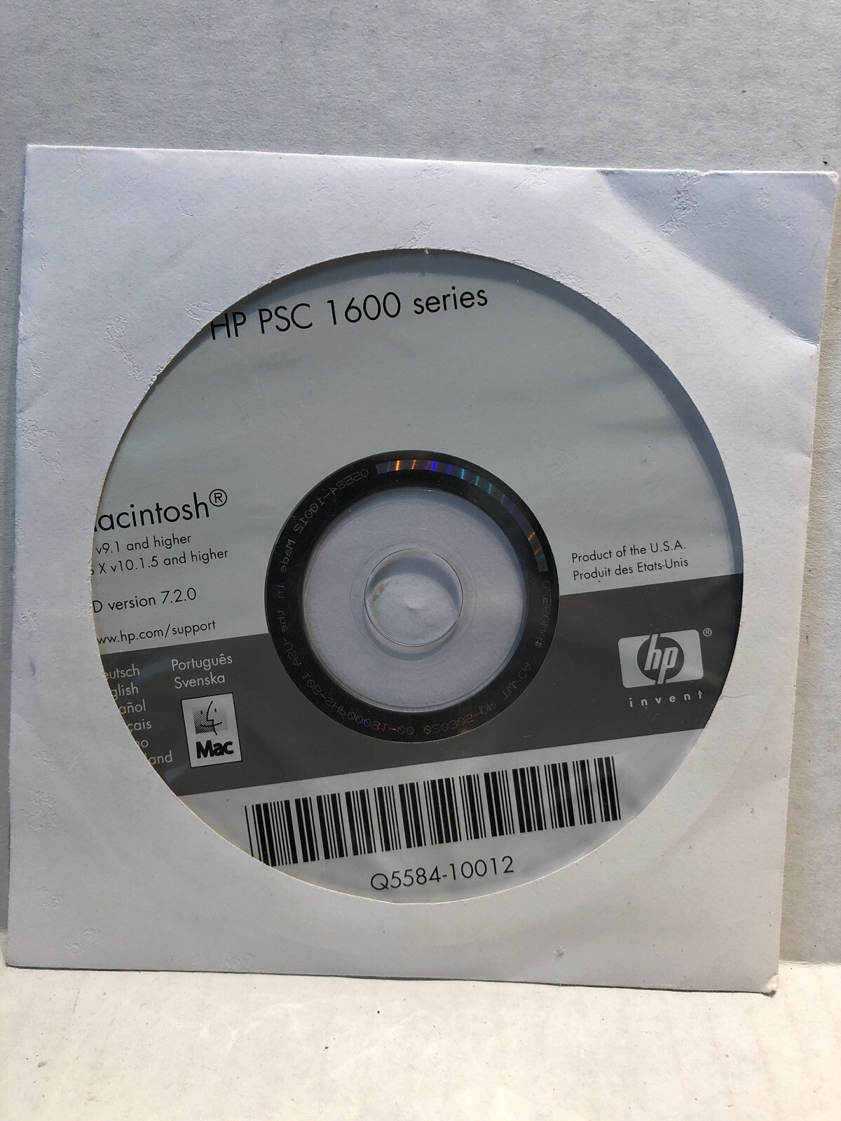 HP PSC 1600 Series Macintosh CD Version 7.2.0 Drivers & Utilities Disc Only