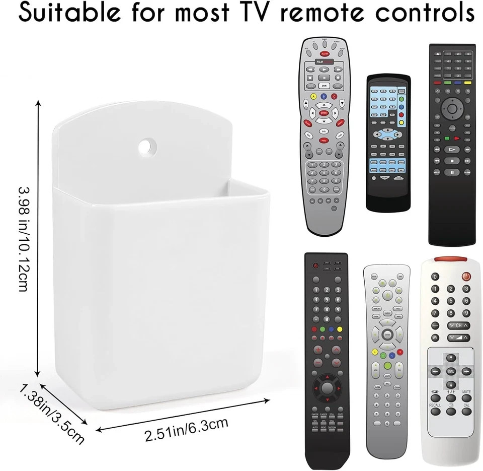 2 Pack White Remote Control Holder, Self adhesive Wall Mount Storage Box for TV