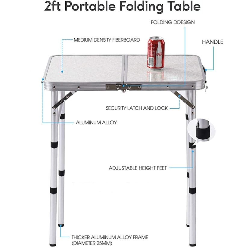 YUFIFAIRY Folding Table Small, 24"L x 16"W x 27.48"H, Silver & Sage Gray