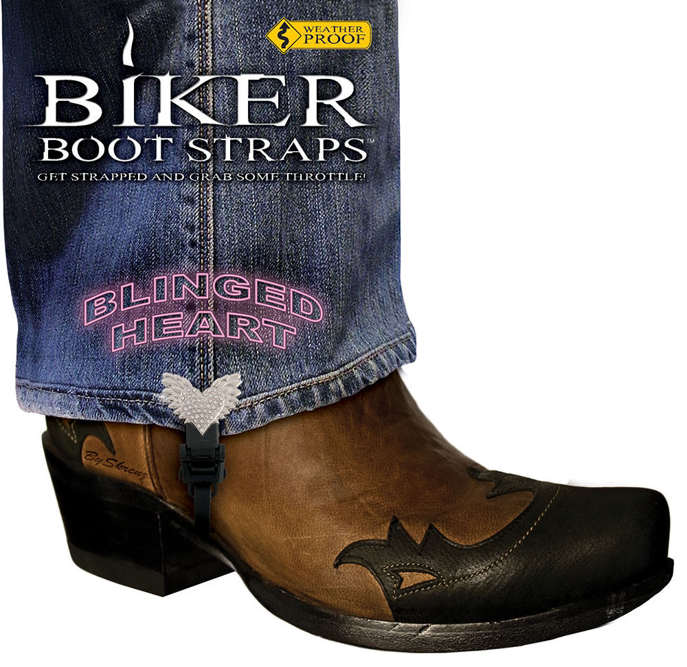 4" Blinged Heart Biker Boot Straps