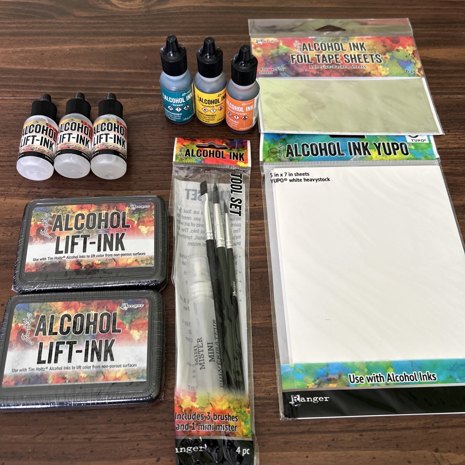 Tim Holtz alcohol Lift ink Lot Yupo paper Cardstock Misters Brushes Foil & Pads