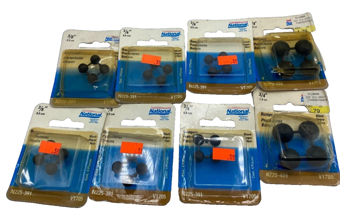 LOT OF 8  NATIONAL HARDWARE BUMPERS BLACK PLACTIC 3/4" 1.9cm N225-409 V1705🔔