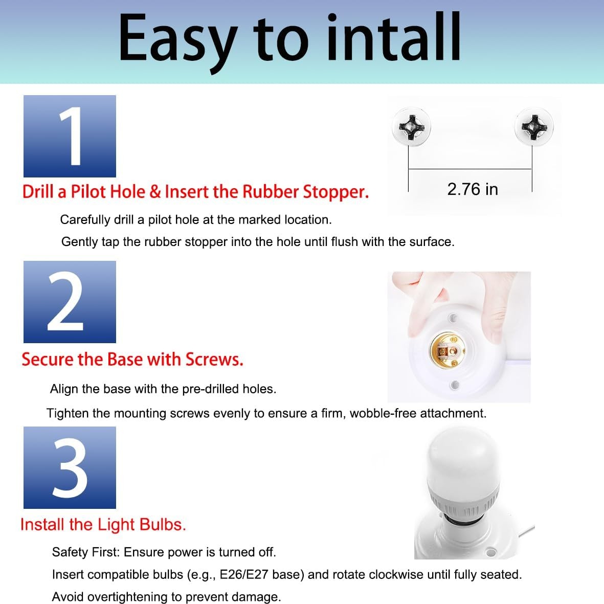 10FT Light Bulb Base with Cord E26/E27 Light Socket with On/Off Switch, 110V-...