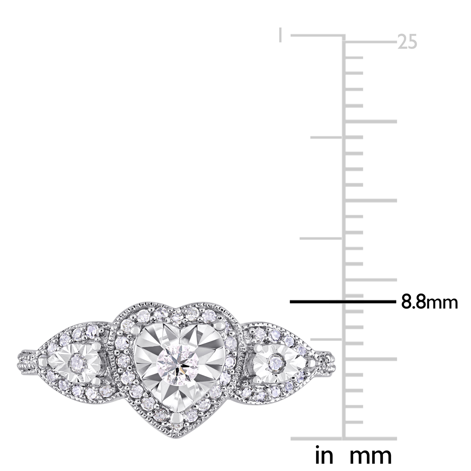 Amour Sterling Silver 1/3CT TDW Diamond Triple Heart Halo Engagement Ring