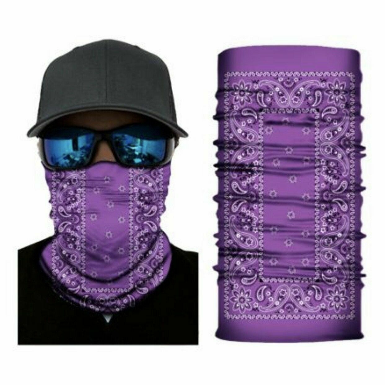 Purple Bandana Paisley Face Balaclava Scarf Neck Fishing Gaiter Headwear Mask