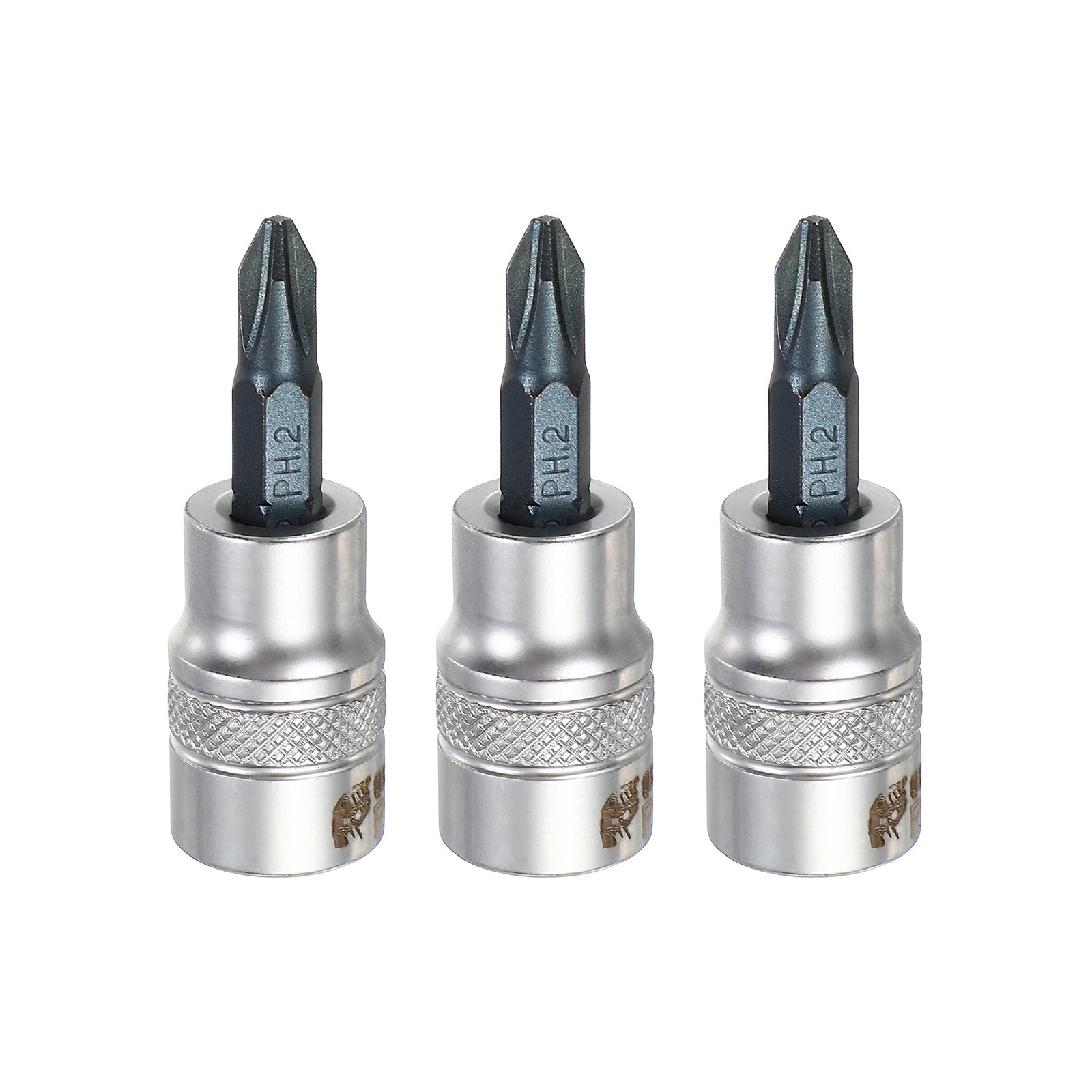 3Pcs Phillips Bit Socket PH2 3/8" Drive 1.97" Length S2 Steel Bit CR-V Socket