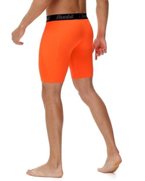 Men's Compression Shorts with Pockets – 9" Performance Athletic Large Orange