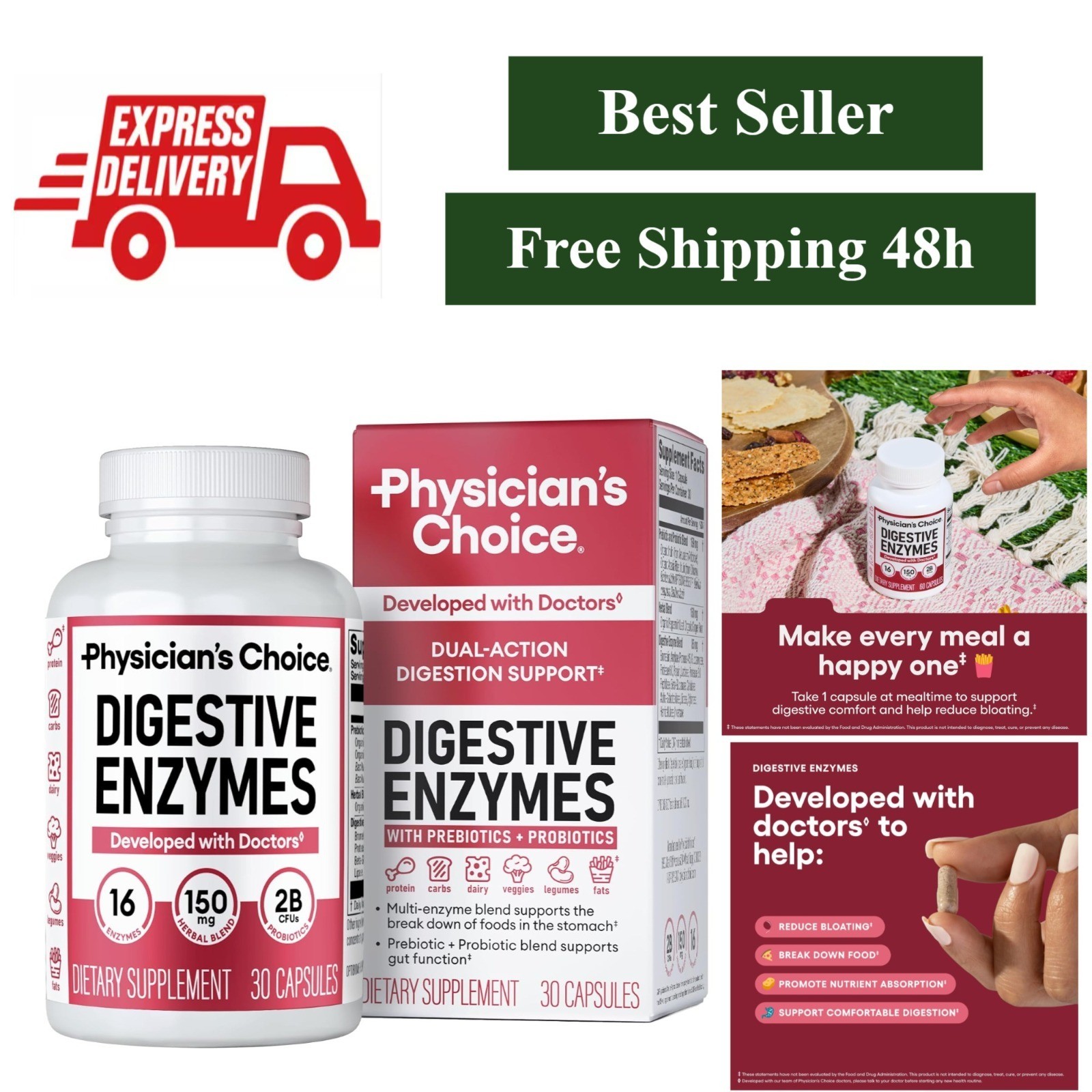 Physician's CHOICE Digestive Enzymes - 30 CT for Bloating & Digestion