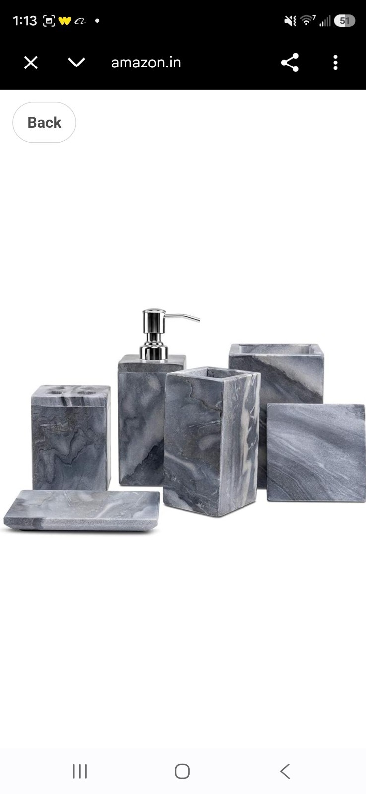 6 Piece Natural Marble Bathroom Accessory Set