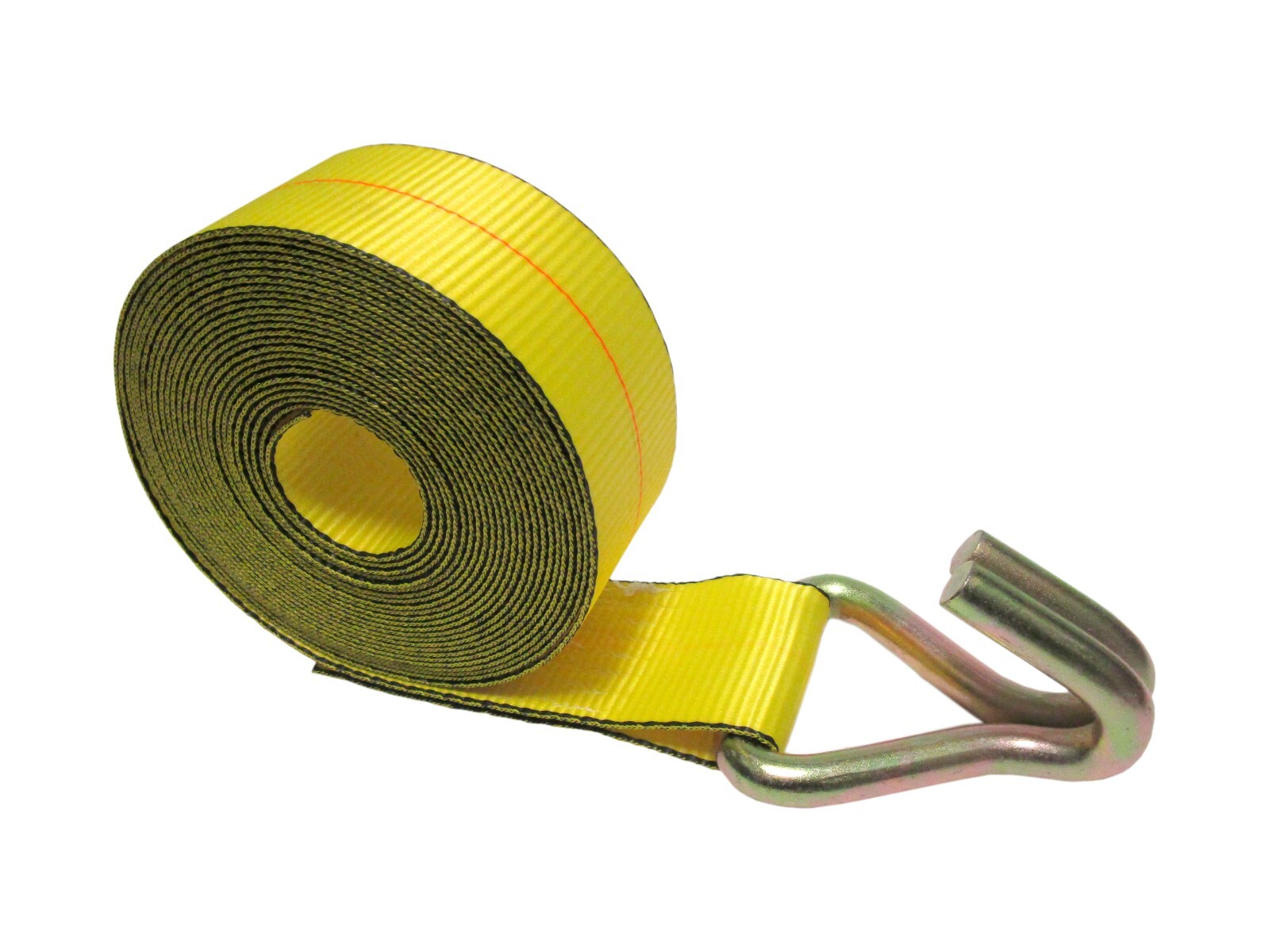 Wire J Hook Winch Strap 4" x 30 FT Cargo Securement Long Length Yellow 6,667 LBS