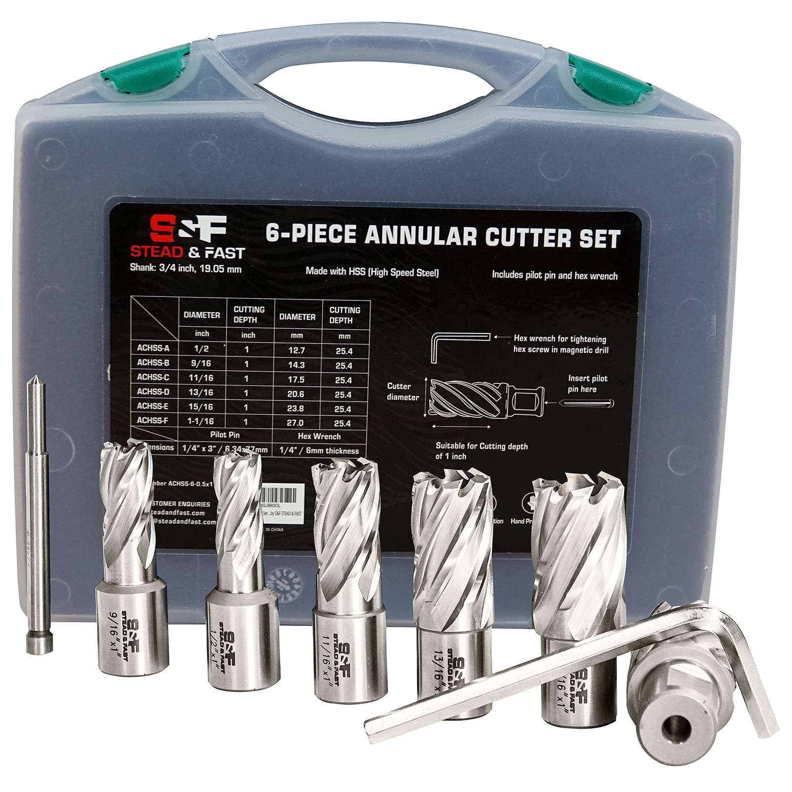 Annular Cutter Set 6 Pcs, Weldon Shank 3/4”, Cutting Depth 1”, Outside Diamet...