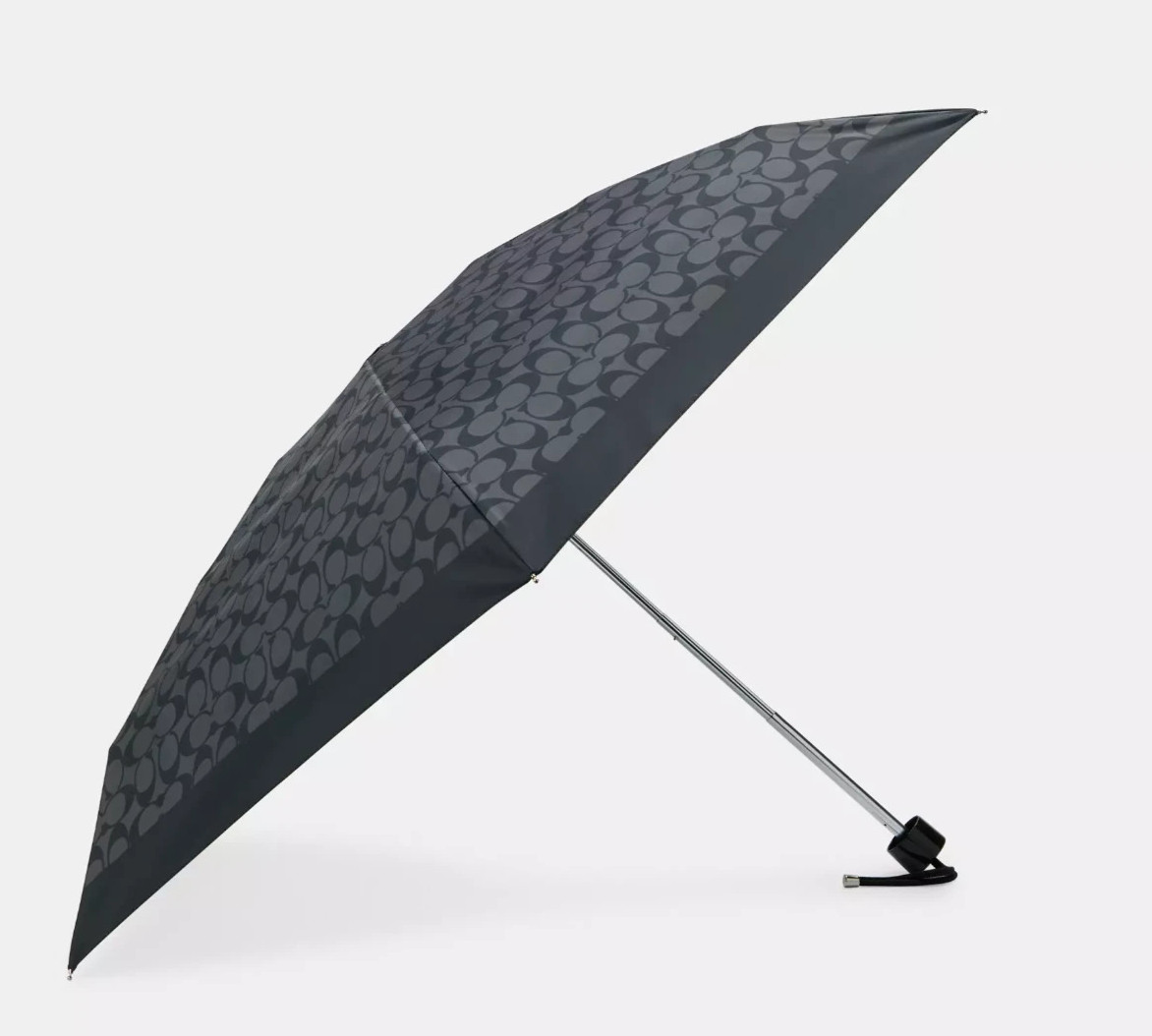 Coach Graphite Uv Protection Signature Print Mini Umbrella (C4322) - New