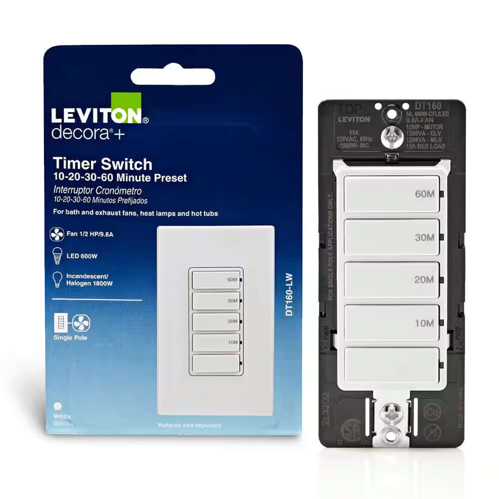 Decora 15A 60-Minute Indoor In-Wall Countdown Timer Switch 1/2 HP/9.8A Fan/Motor