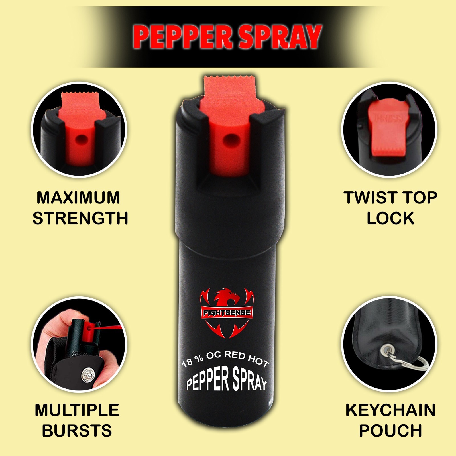 Pepper Spray Maximum Strength Leather Case Self Defense Security Snack Red