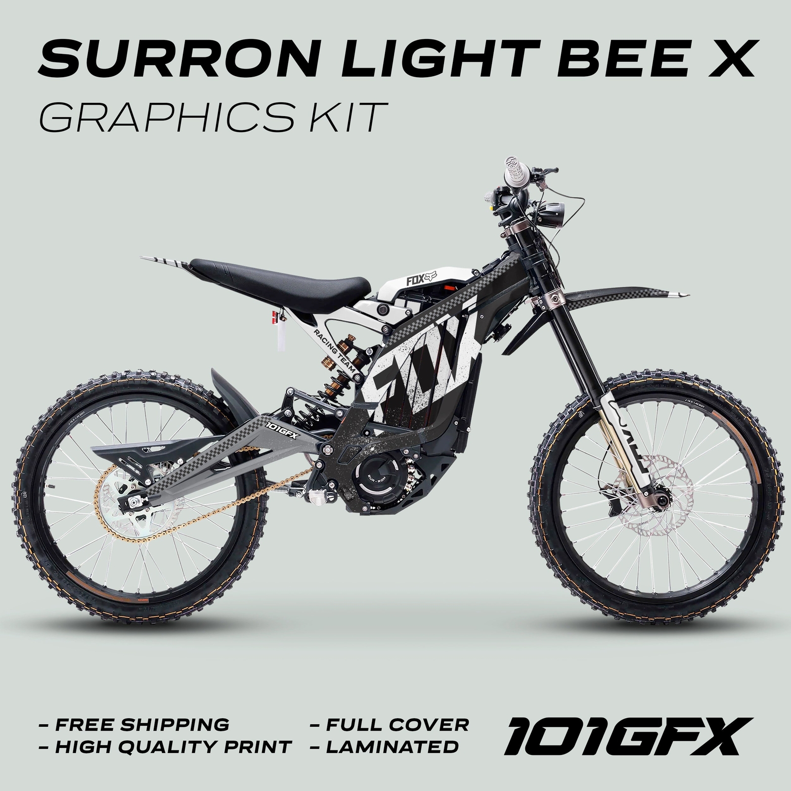 Surron Light Bee X Graphics Kit FOX DUST Black White Decals Stickers Laminated