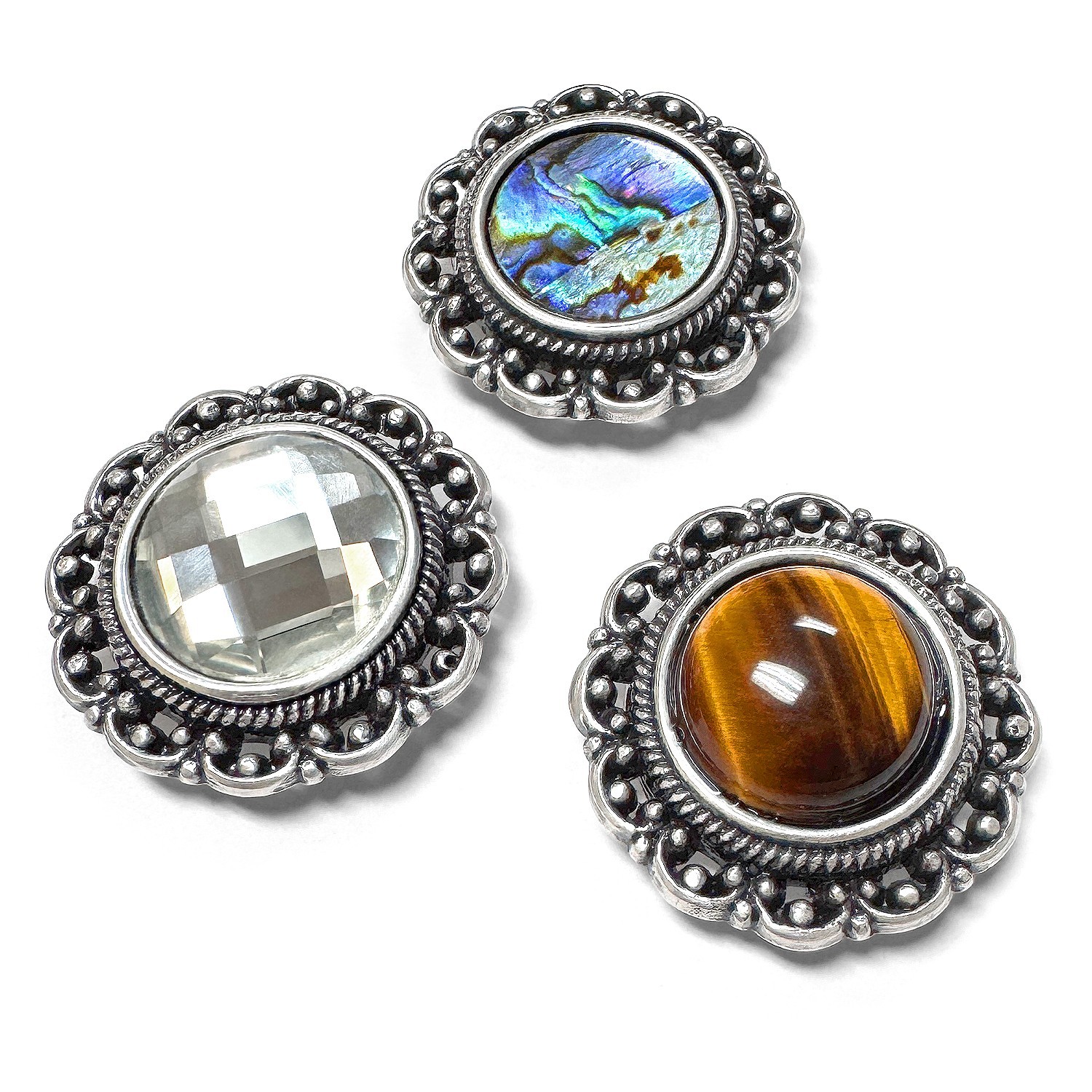 Set of 6 Craft Art Tack 1-1/8" Ornate Stone Antique Edge Conchos Screw back