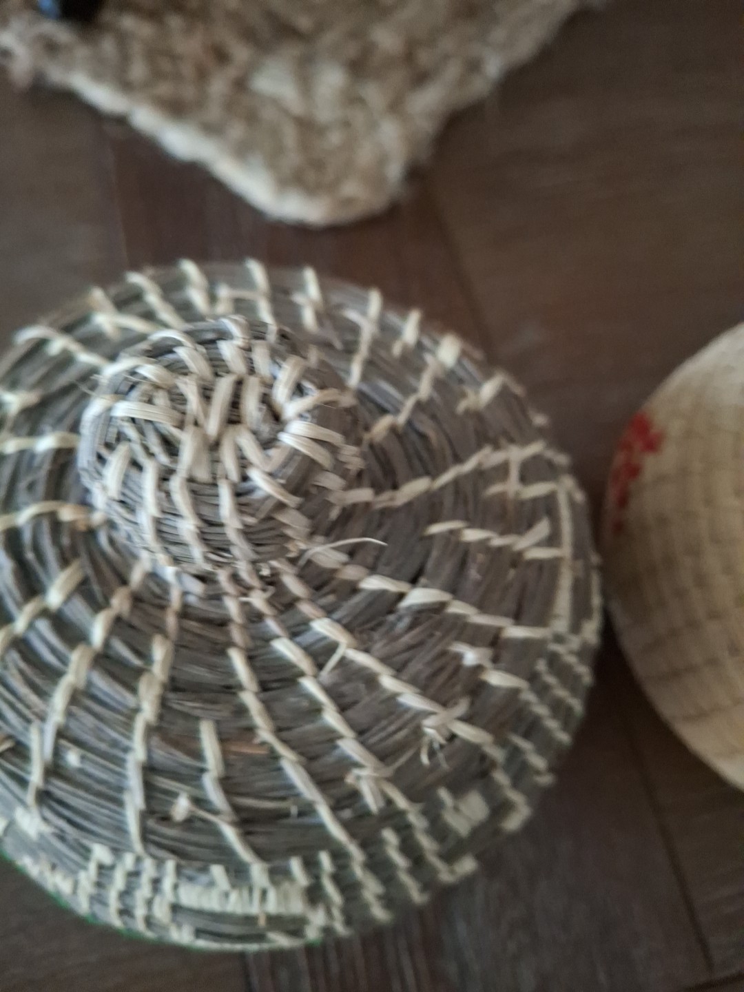 Small Hand Woven Lidded Baskets With Thread work