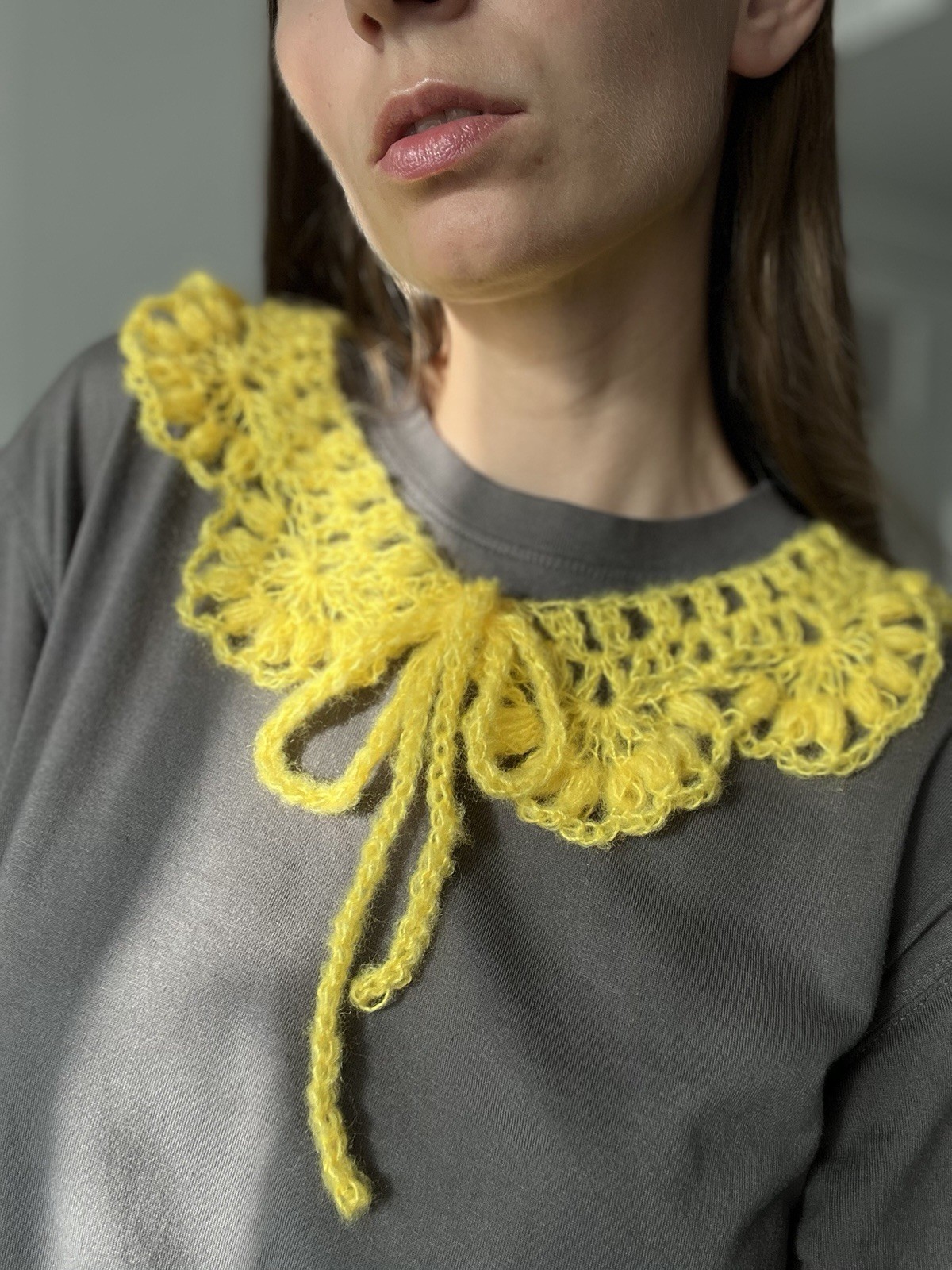 Yellow Handmade Crochet Mohair Lace Collar Detachable Accessory