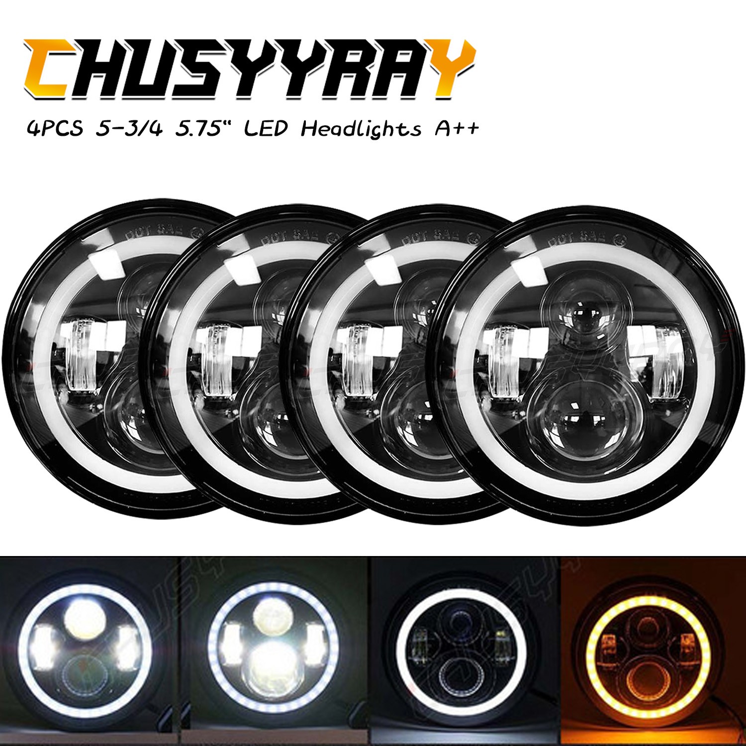 4pc DOT 5 3/4" 5.75"inch LED Headlights HI/LO DRL Halo For GMC 1500 2500 Series