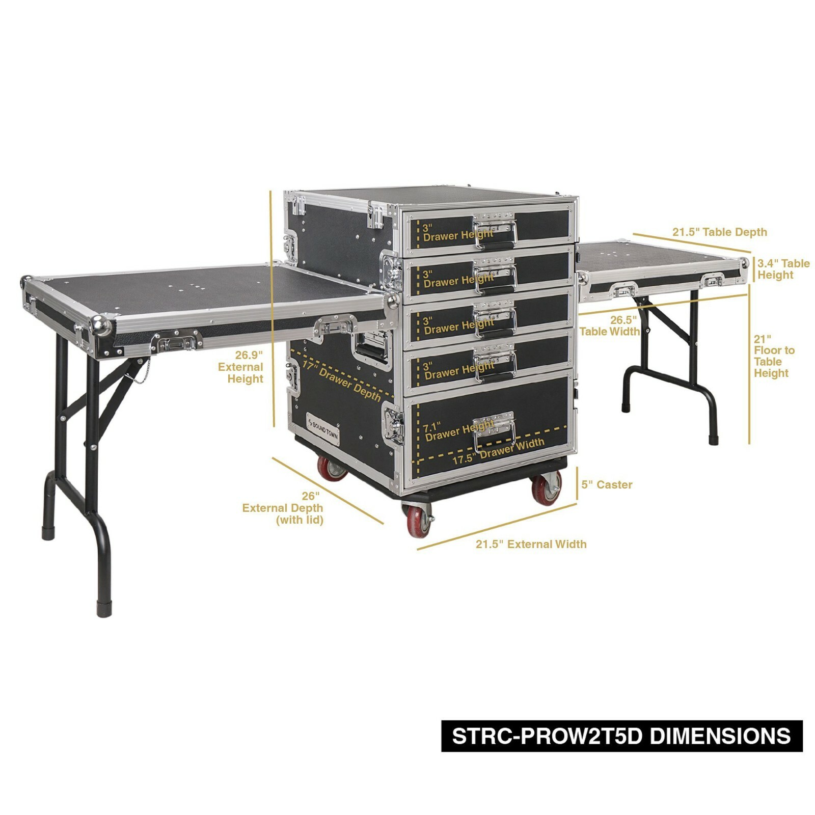 Sound Town 5-Drawer Stage / Studio Storage Road Case w/Two Tables STRC-PROW2T5D