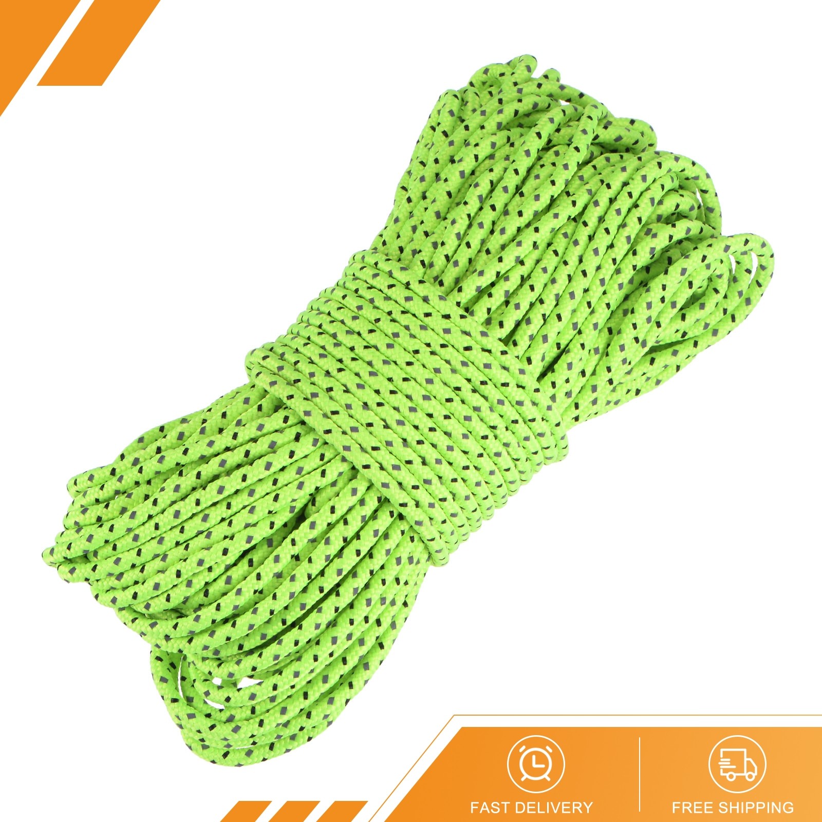 Tent Rope 2.5mm 65.62ft Polyester Cord Fluorescent Reflective Green New