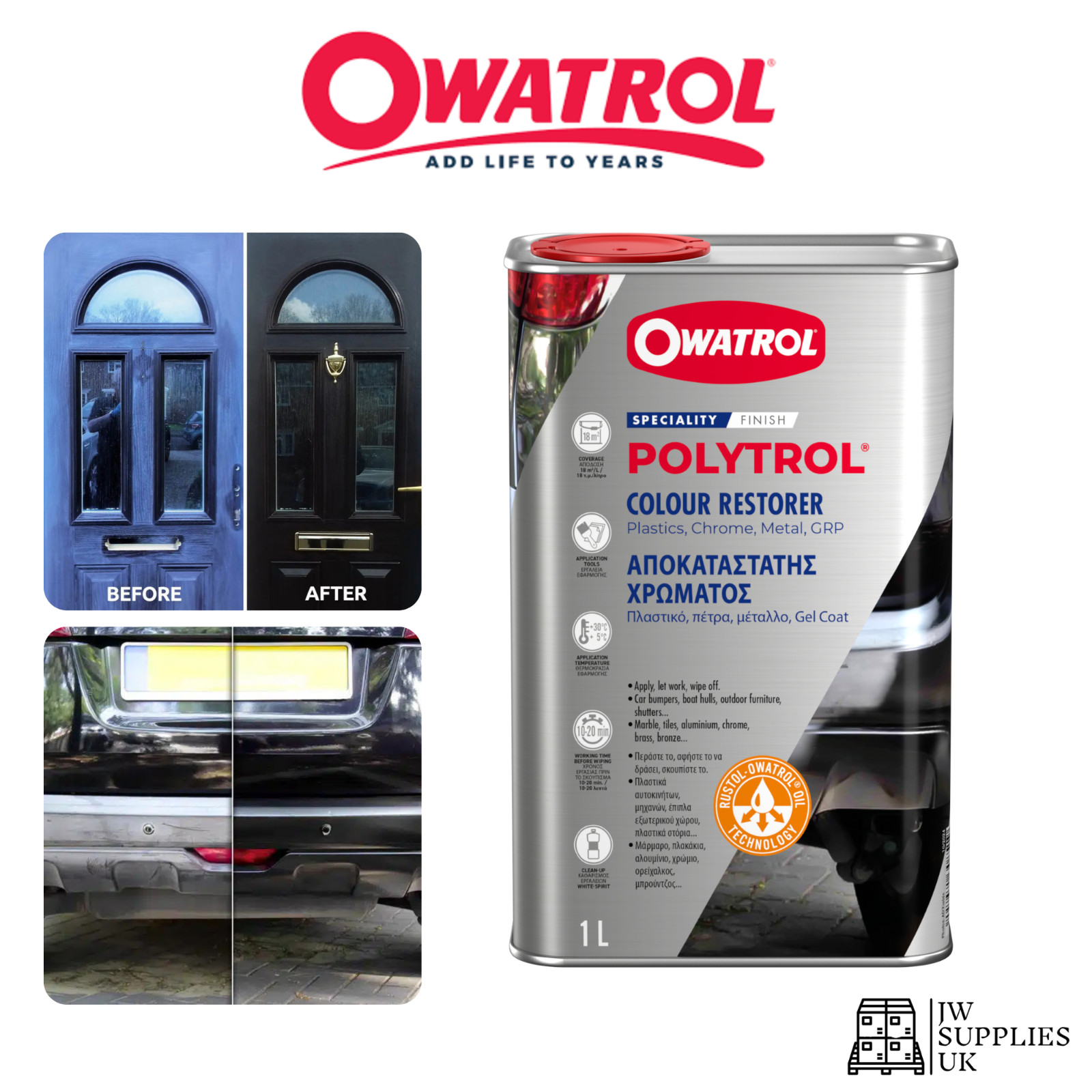 Owatrol Colour Restorer Polytrol 1L, Cars, Doors, Furniture, Plastics,Chrome