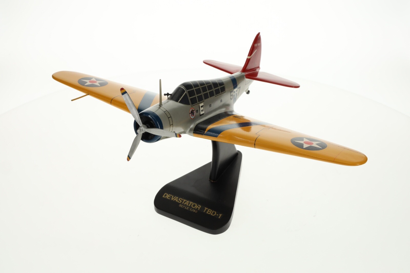 Douglas TBD Devastator Torpedo Bomber wooden model US Navy replica on desk stand