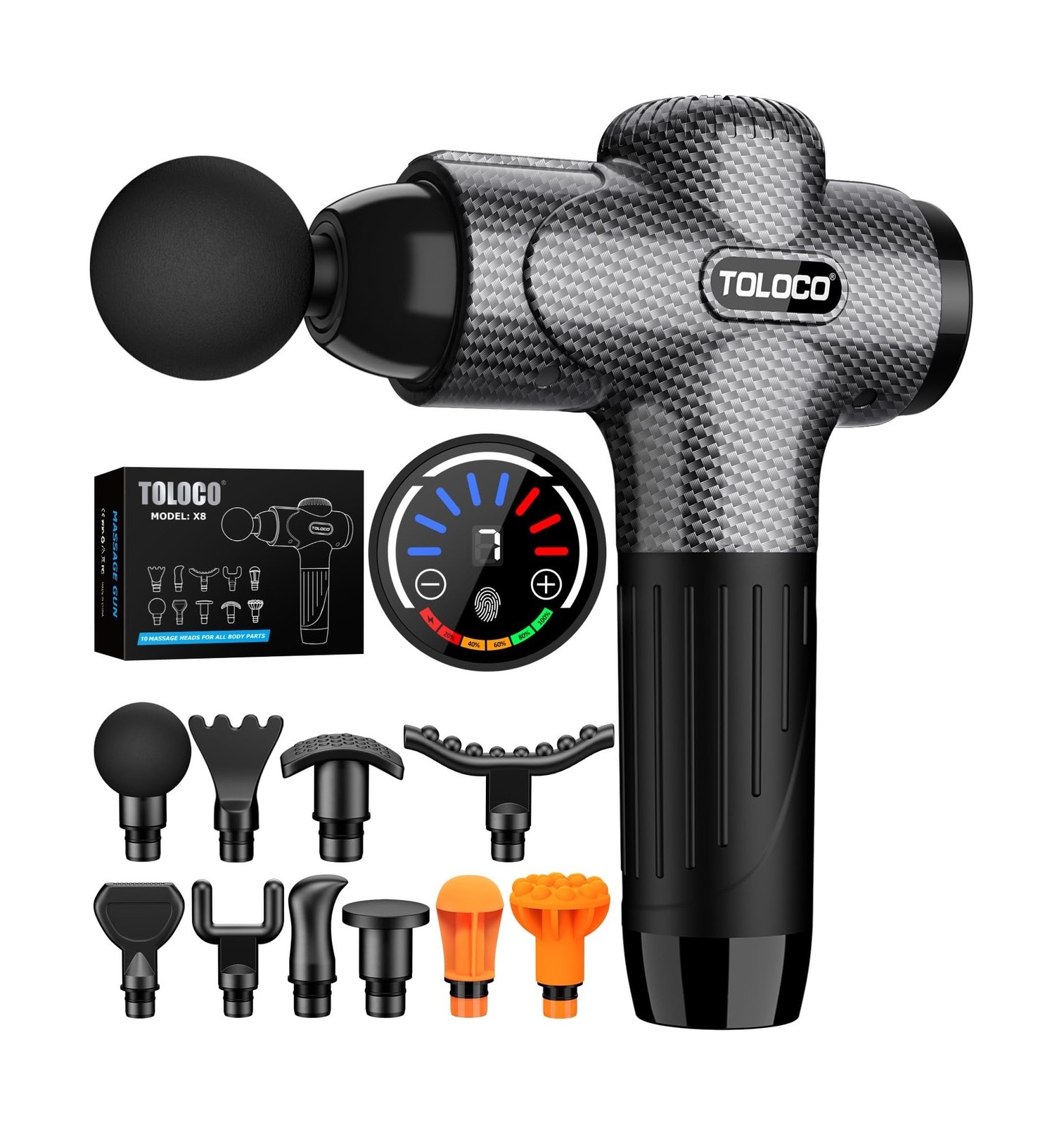 TOLOCO Massage Gun, Upgrade Deep Tissue Back Massager with 10 Replacement Hea...