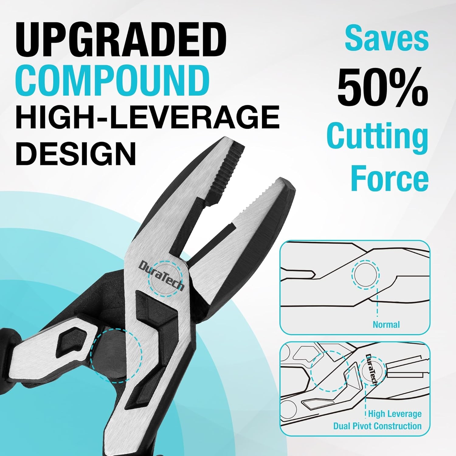 DURATECH 8-Inch Compound Lineman's Pliers Gen 2 Dual Pivot High-Leverage Design