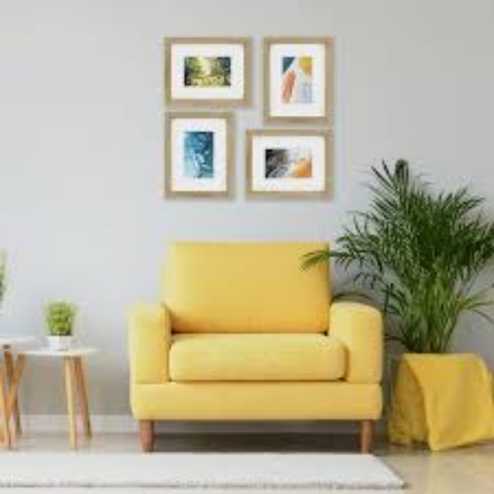 MAEVIS Living Room Collection Modern Adult Minimalist 100% Linen Single, Yellow