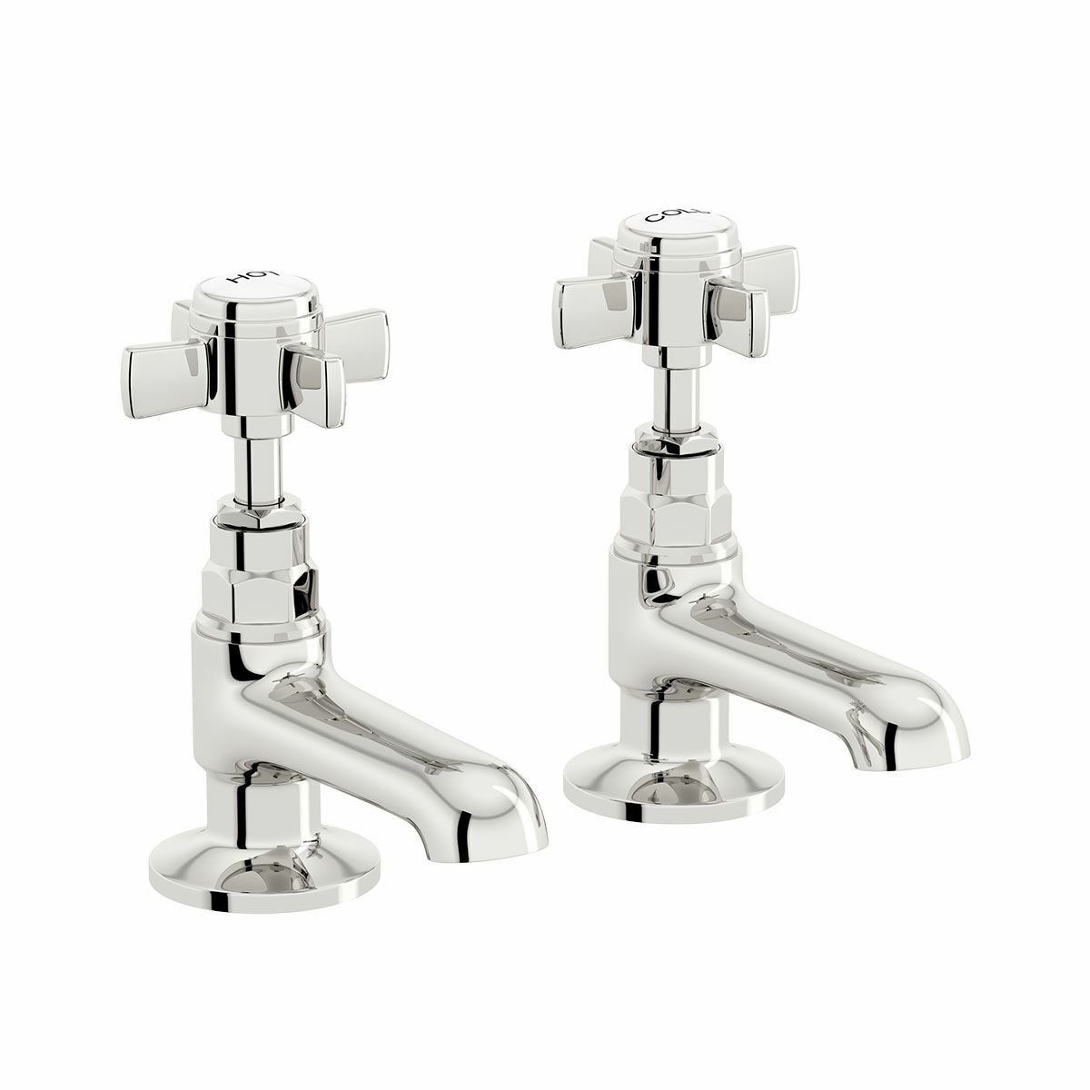 Edwardian Traditional Victorian Cross Head Twin Basin Hot & Cold Chrome Taps